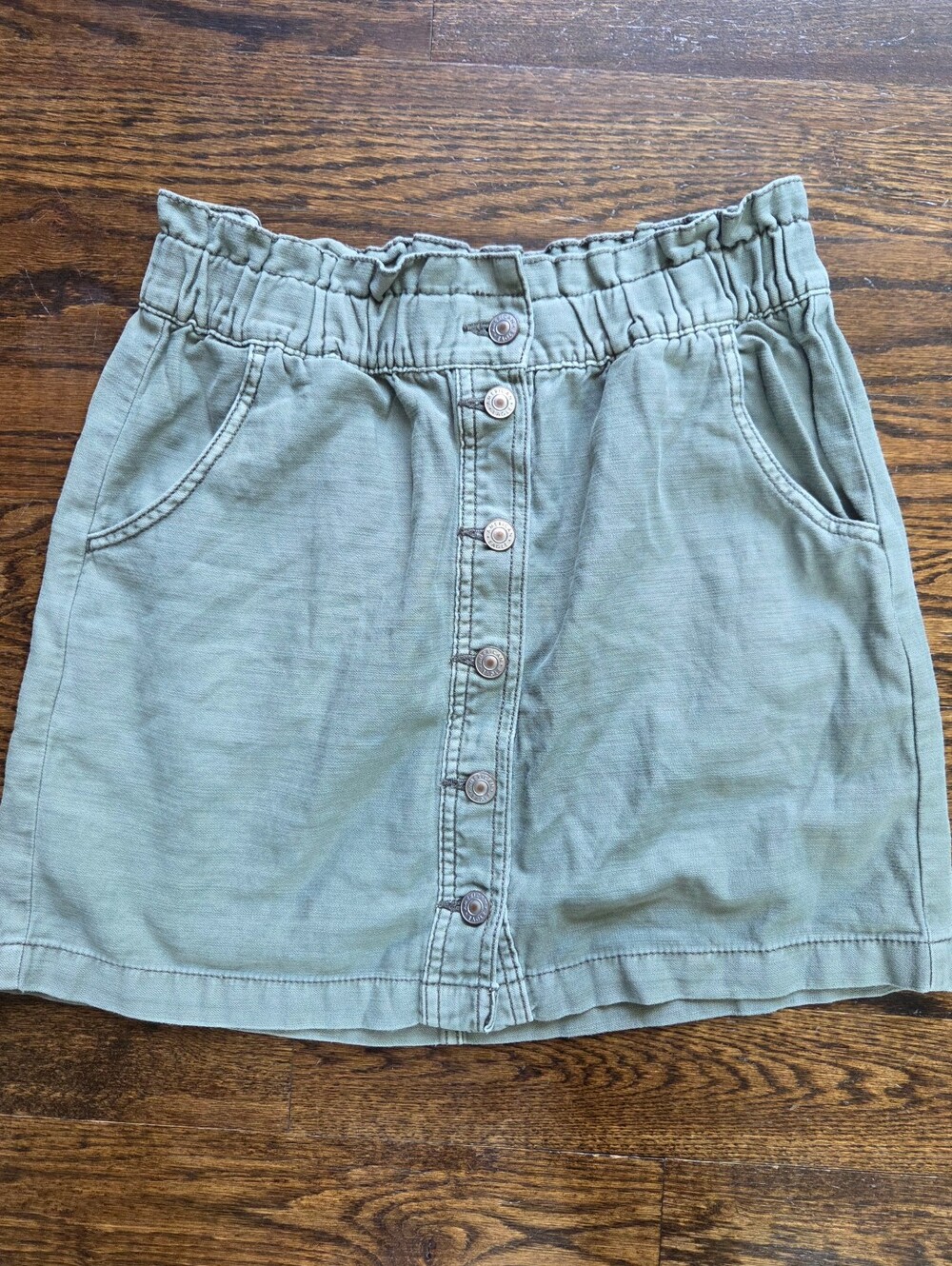 American Eagle Outfitters Sage Green Button-Front Soft Cotton Mini Skirt